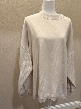 Light Beige Oversized Women's Long Sleeve Pullover Top - Aerie XL